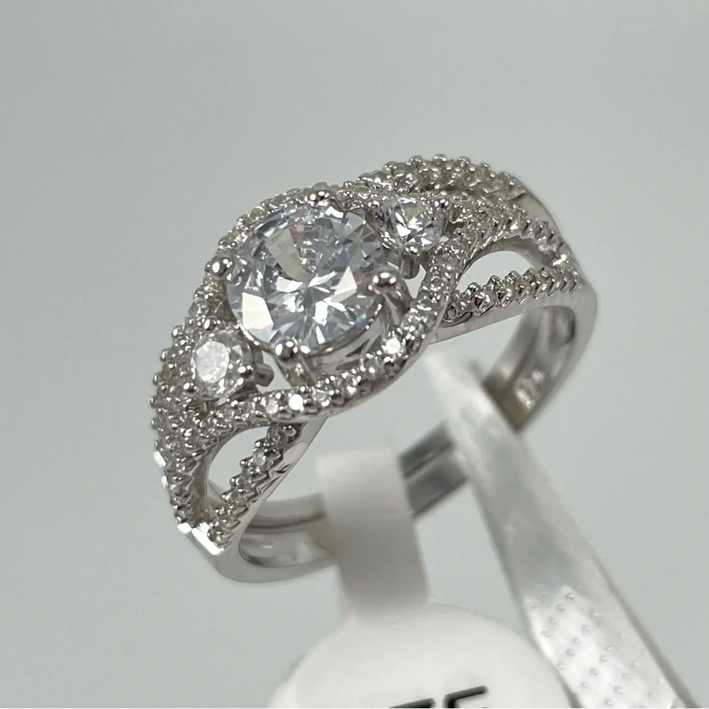 White 5A CZ Solid Silver 2 Piece Wedding Bridal Ring Set Sz 8.5